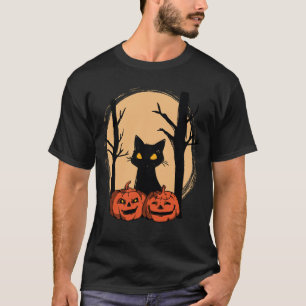 "Black Cat in Pumpkin Halloween T-Shirt – Cute Spo