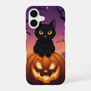 Black Cat in Pumpkin iPhone 16 Case