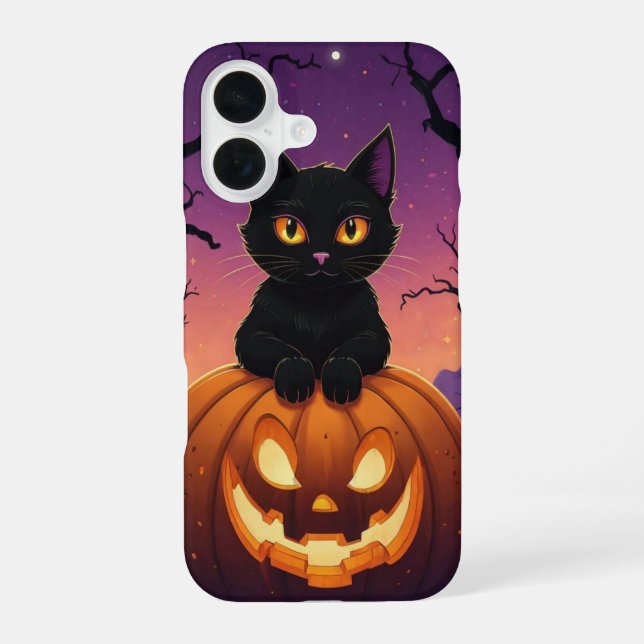 Black Cat in Pumpkin iPhone 16 Case (Back)