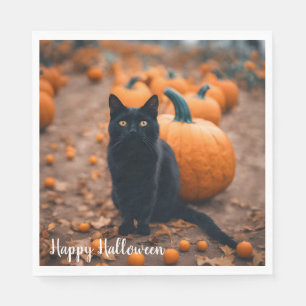 Black Cat In Pumpkin Patch Napkin