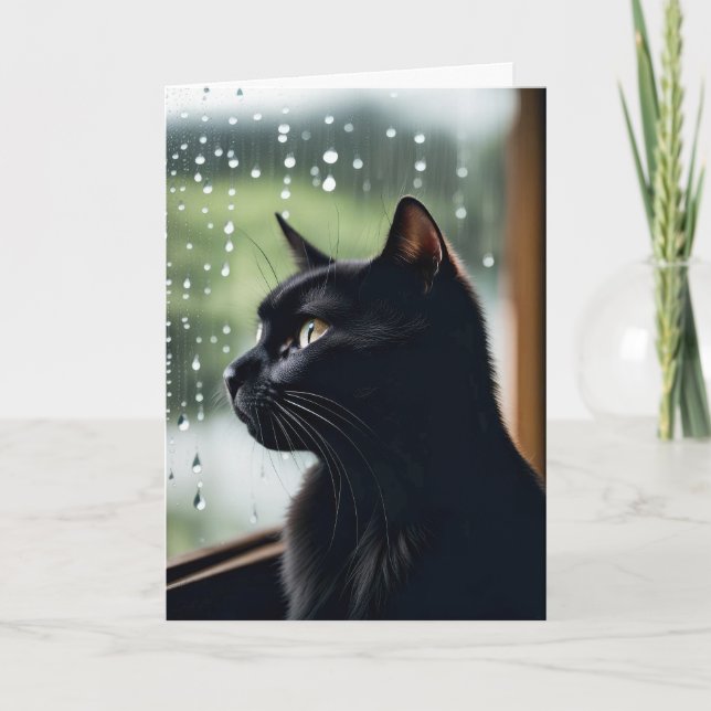 Black Cat In Rainy Window Get Well Soon  Card (Front)