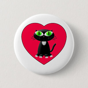 Black Cat In Red Heart 6 Cm Round Badge