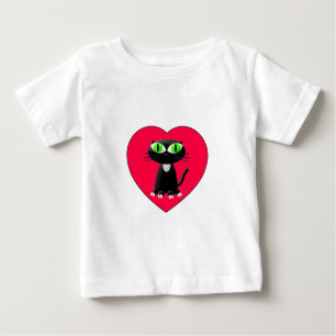Black Cat In Red Heart Baby T-Shirt
