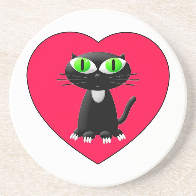 Black Cat In Red Heart Coaster (Front)