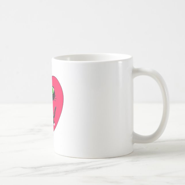 Black Cat In Red Heart Coffee Mug (Right)