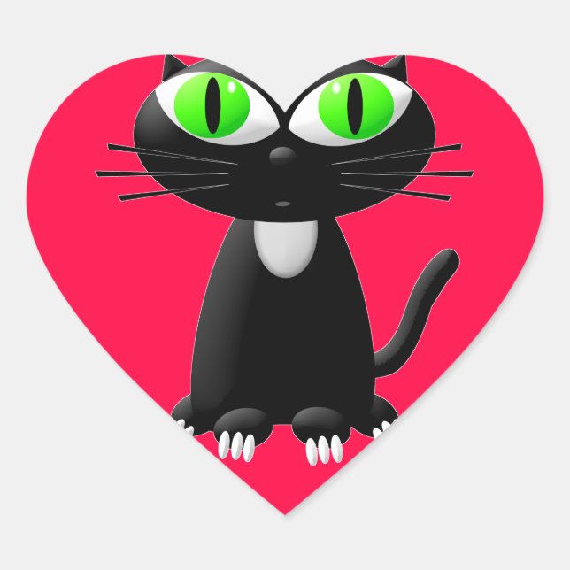 Black Cat In Red Heart Heart Sticker (Front)