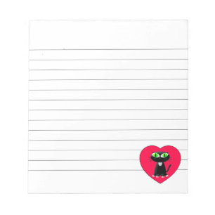 Black Cat In Red Heart Lined Notepad