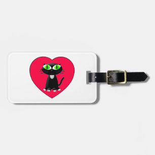 Black Cat In Red Heart Luggage Tag