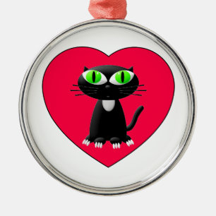 Black Cat In Red Heart Metal Tree Decoration
