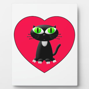Black Cat In Red Heart Plaque