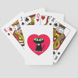 Black Cat In Red Heart Playing Cards