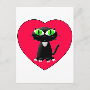 Black Cat In Red Heart Postcard