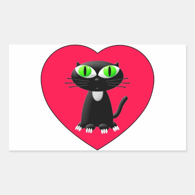 Black Cat In Red Heart Rectangular Sticker (Front)