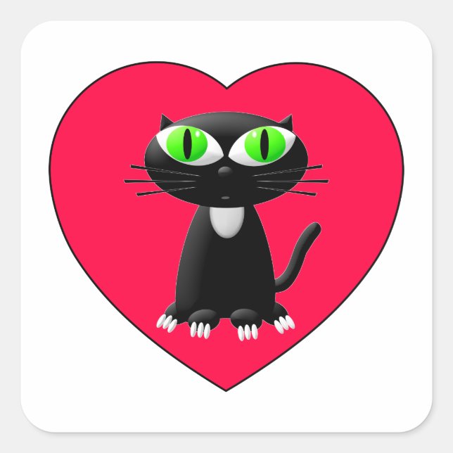 Black Cat In Red Heart Square Sticker (Front)