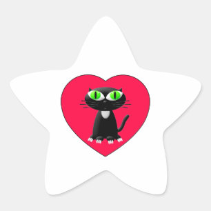 Black Cat In Red Heart Star Sticker