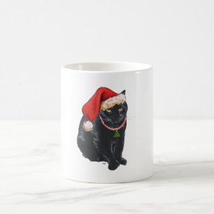 Black Cat in Santa Hat Coffee Mug