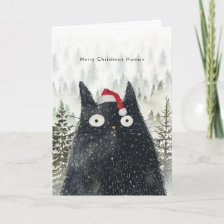black cat in santa hat funny Christmas card