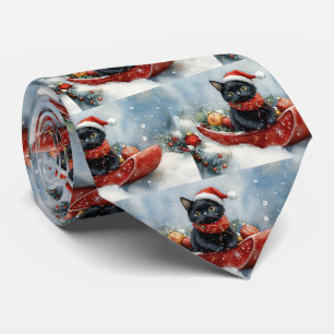 Black Cat in Sledge Let it Snow Christmas Tie