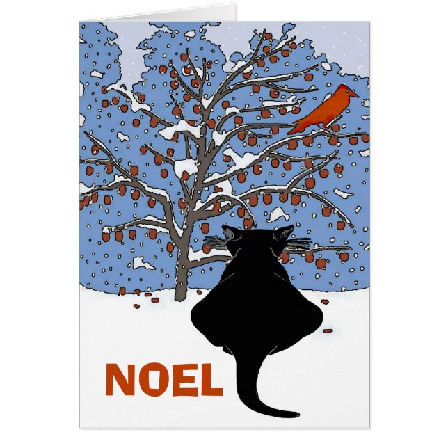 Black Cat in Snow, Noel, Red Bird (Front)