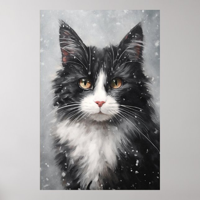 Black cat in snow poster (Front)