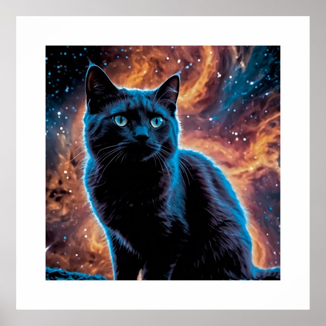 Black cat in space poster (Front)
