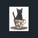 Black Cat in Teacup Canvas Print<br><div class="desc">Black Cat in Teacup by FabFunky. Features a cat sitting in a beautiful floral teacup. | 191544D</div>