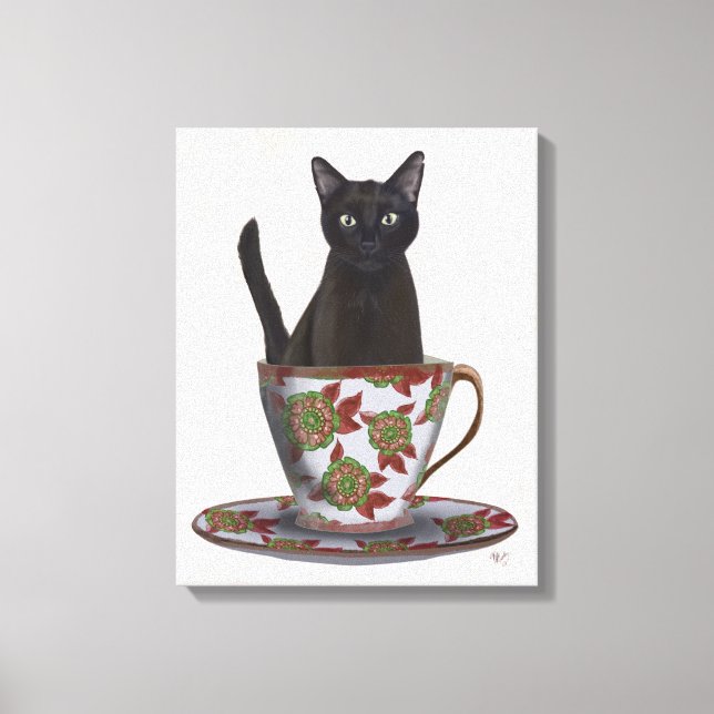 Black Cat in Teacup Canvas Print (Front)