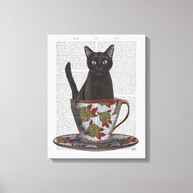 Black Cat in Teacup Canvas Print (Front)