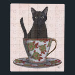 Black Cat in Teacup Jigsaw Puzzle<br><div class="desc">Black Cat in Teacup by FabFunky. Features a cat sitting in a beautiful floral teacup. | 191544D</div>
