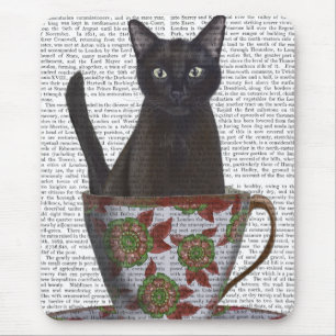 Black Cat in Teacup Mouse Mat