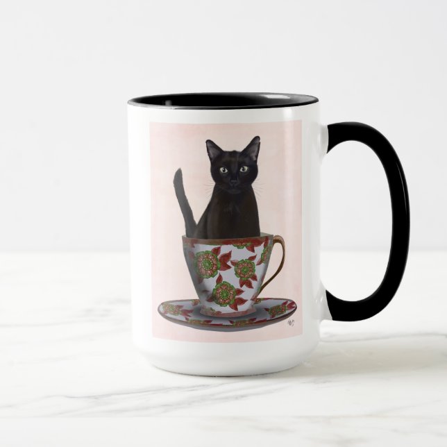 Black Cat in Teacup Mug (Right)