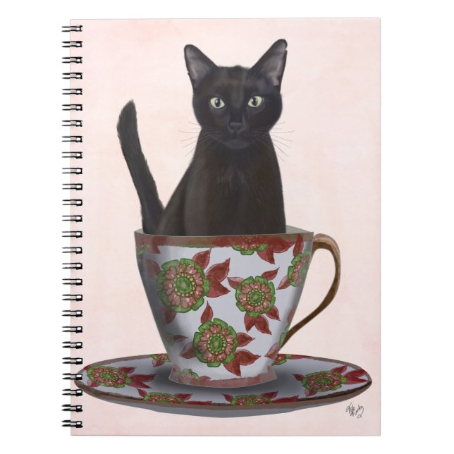 Black Cat in Teacup Notebook (Front)