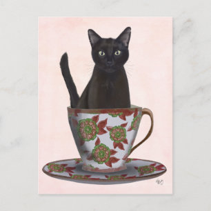 Black Cat in Teacup Postcard