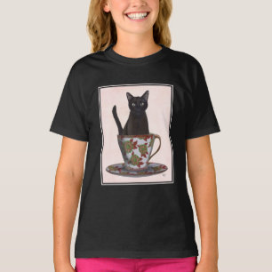 Black Cat in Teacup T-Shirt