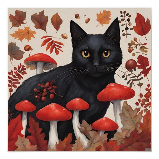 Black Cat in the Autumn Forest Poster (Front)