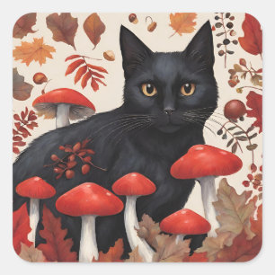 Black Cat in the Autumn Forest Square Sticker