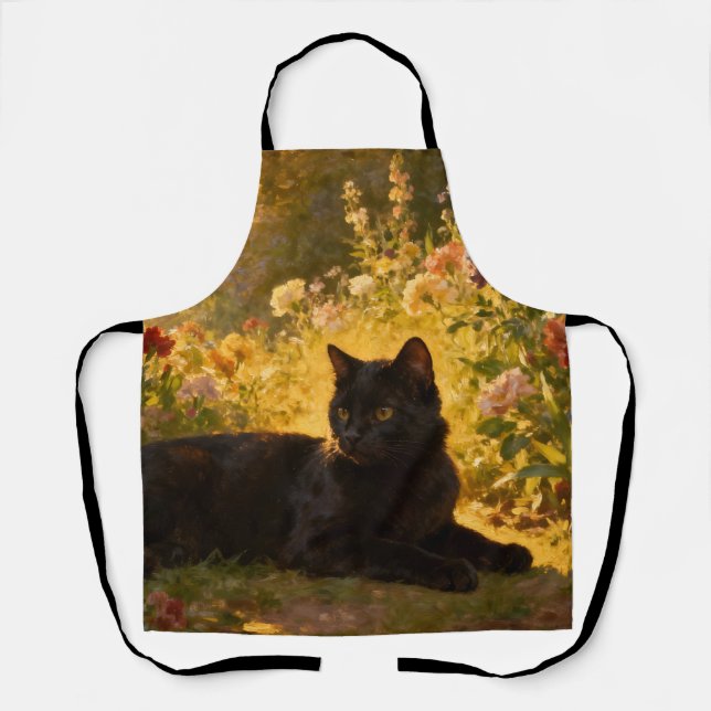 Black Cat in the Flowers I Apron (Front)