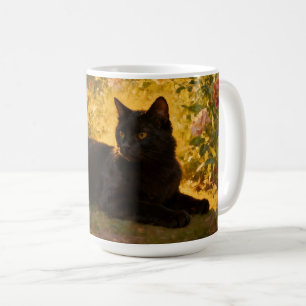 Black Cat in the Flowers I Coffee Mug