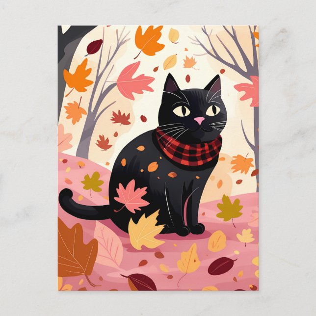 Black cat in the forest postcard (Front)