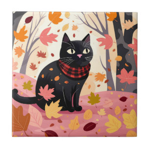 Black cat in the forest tile