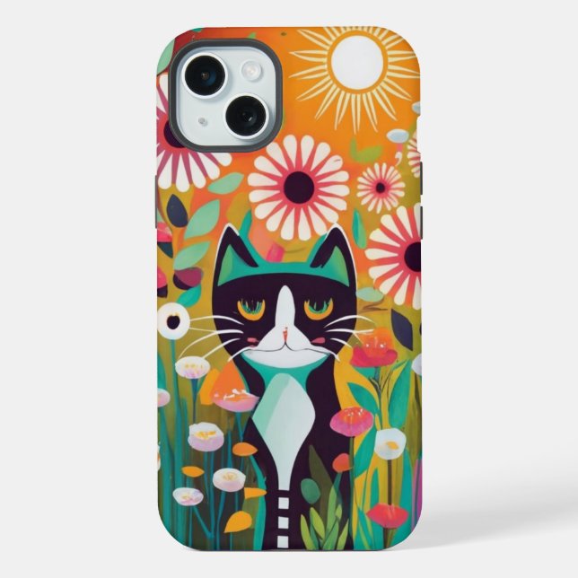 Black Cat in The Garden iPhone Case (Back)