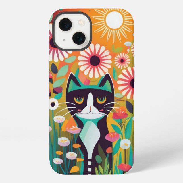 Black Cat in The Garden iPhone Case (Back)