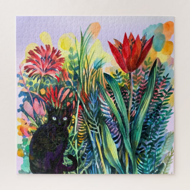 Black cat in the garden Puzzle (Vertical)