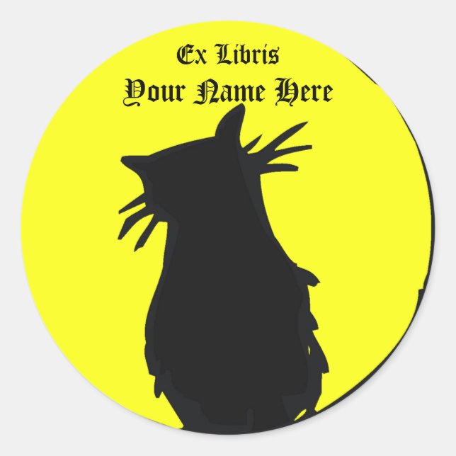 Black Cat in the Moon Bookplate Sticker (Front)