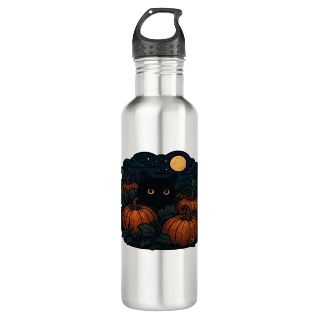 Black Cat in the Patch Classic T-Shirt 710 Ml Water Bottle (Front)