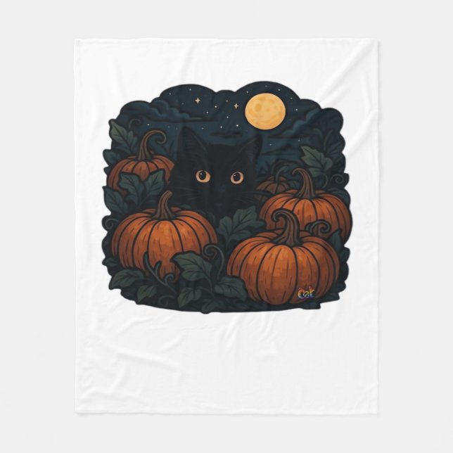 Black Cat in the Patch Classic T-Shirt Fleece Blanket (Front)