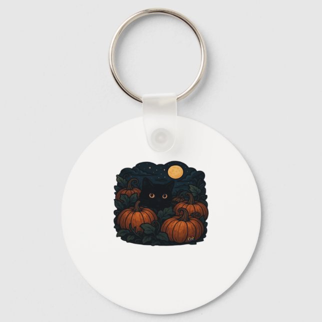 Black Cat in the Patch Classic T-Shirt Key Ring (Front)