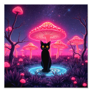 black cat in the psychedelic world photo print