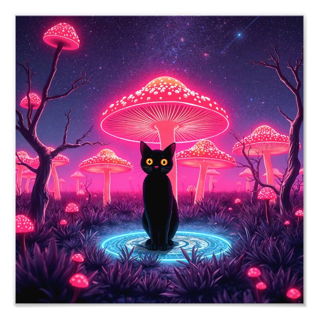 black cat in the psychedelic world photo print (Front)