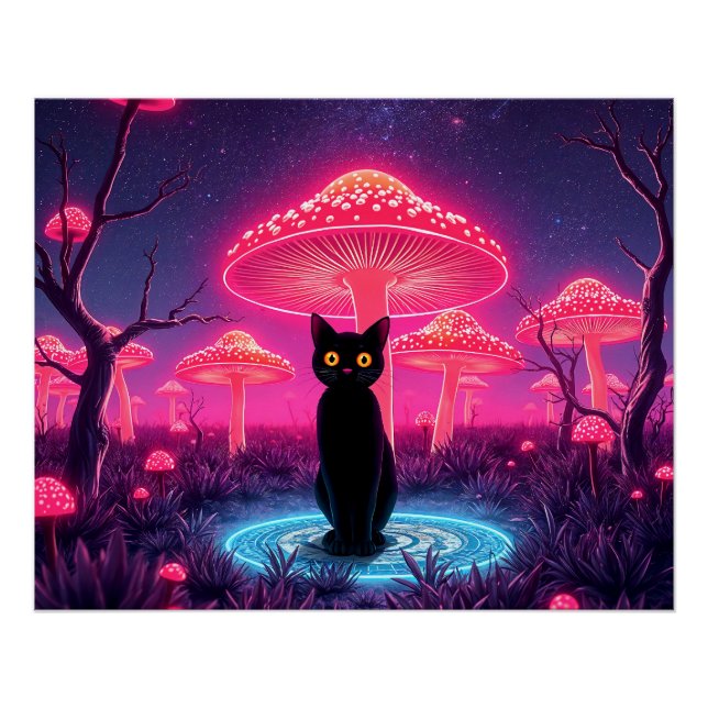 black cat in the psychedelic world poster (Front)